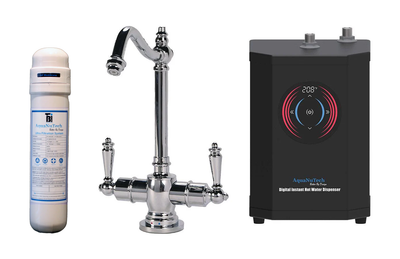 Filtration/Hot Water Combo - Traditional Hook Spout Faucet With Digital Instant Hot Water Dispenser and Filtration System